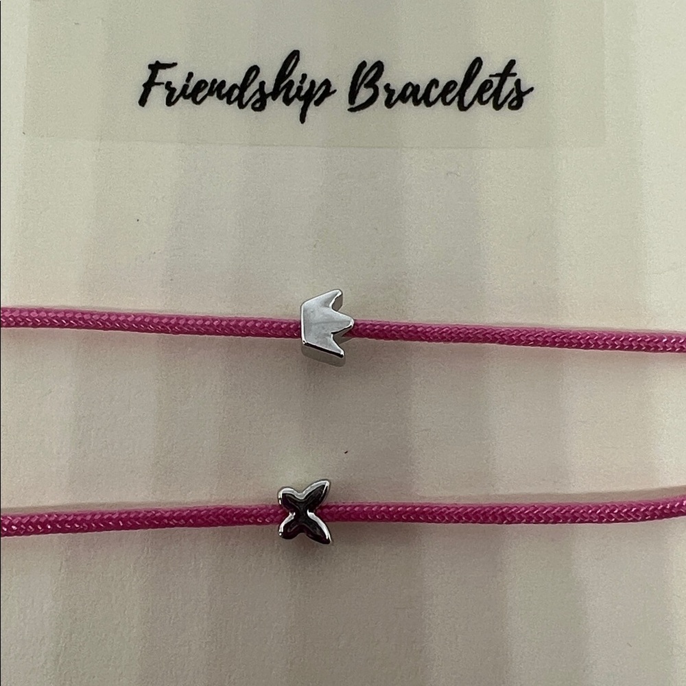 Set of 2 Friendship Bracelets with Tiny Crown & Butterfly Charms NWT